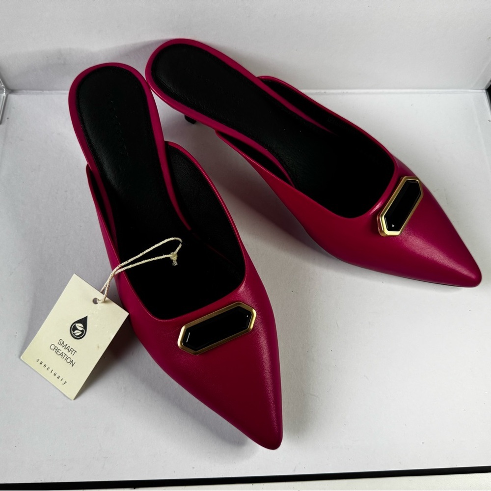 Sanctuary All Night Kitten Heel Mules Flash Pink Pointed Toe Slip-On Sz 9.5 NWT